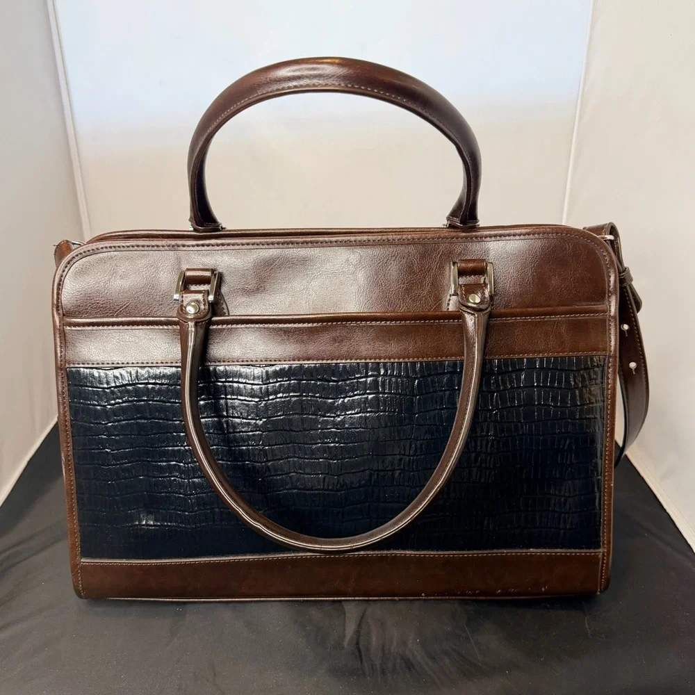 Brighton Black & Brown Leather Organize Case Satchel Heart Hardware - Picture 2 of 16